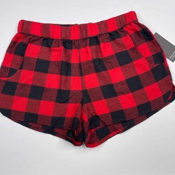 Free Press Shorts Flannel Buffalo Plaid Red Black Comfy Cozy Lounge PJ Boho New - Picture 1 of 9